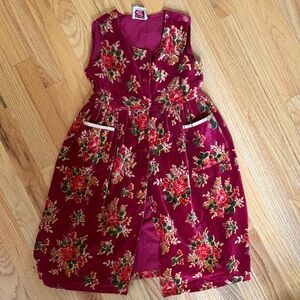 Vintage Velvet Floral Girls Dress - Red